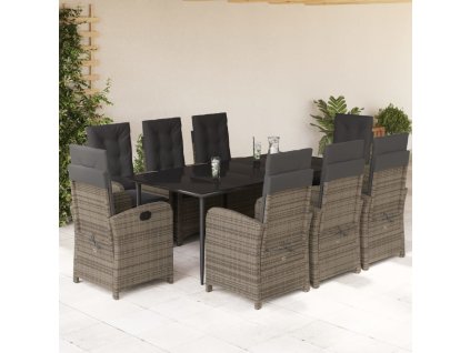 vidaXL 9-dielna záhradná jedálenská sada s podložkami sivá polyratan