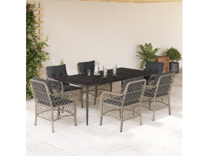 vidaXL 7-dielna záhradná jedálenská sada vankúše bledosivá polyratan