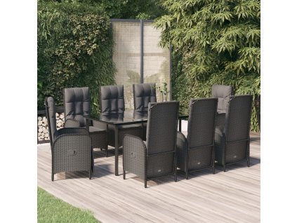 vidaXL 9-dielna záhradná jedálenská sada s vankúšmi čierna polyratan