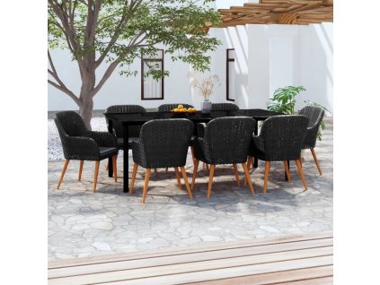 vidaXL 9-dielna záhradná jedálenská sada s vankúšmi čierna
