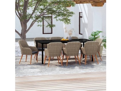 vidaXL 9-dielna záhradná jedálenská súprava s vankúšmi hnedá