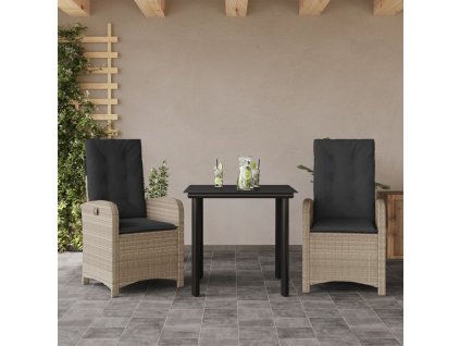 vidaXL 3-dielna záhradná jedálenská sada vankúše bledosivá polyratan