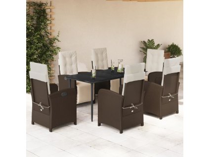 vidaXL 7-dielna záhradná jedálenská súprava a vankúše hnedá polyratan