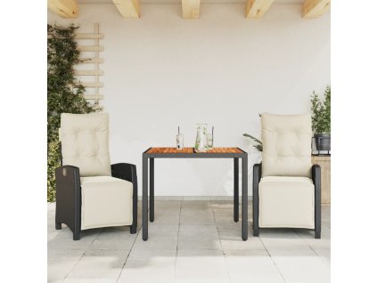 vidaXL 3-dielna záhradná jedálenská sada s vankúšmi čierna polyratan