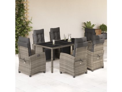 vidaXL 7-dielna záhradná jedálenská sada s podložkami sivá polyratan