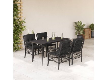 vidaXL 5-dielna záhradná jedálenská súprava a vankúše čierna polyratan