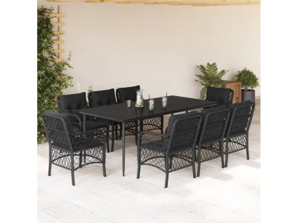vidaXL 9-dielna záhradná jedálenská sada s vankúšmi čierna polyratan