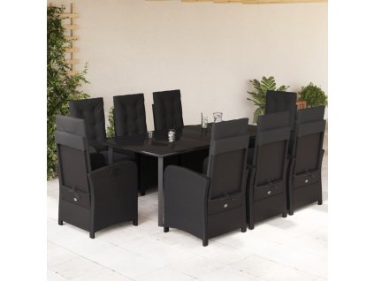 vidaXL 9-dielna záhradná jedálenská sada s vankúšmi čierna polyratan