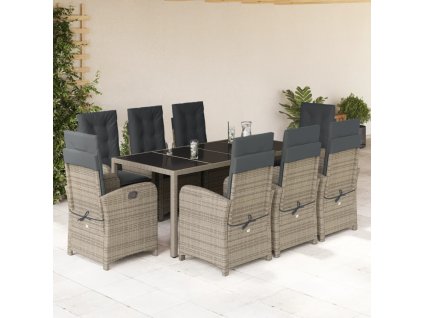 vidaXL 9-dielna záhradná jedálenská sada s podložkami sivá polyratan