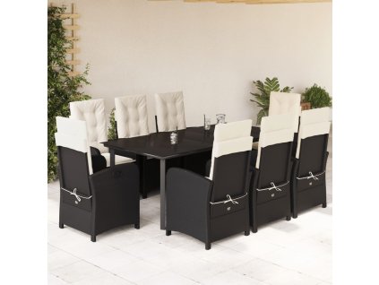 vidaXL 9-dielna záhradná jedálenská sada s vankúšmi čierna polyratan