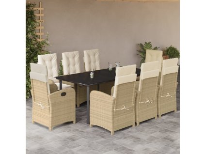 vidaXL 9-dielna záhr. jedálenská súprava s vankúšmi béžová polyratan