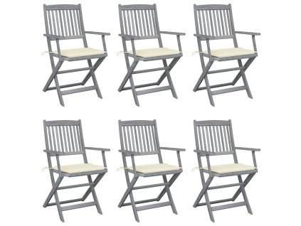 vidaXL Skladacie vonkajšie stoličky s podložkami 6 ks akáciový masív
