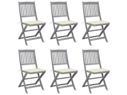 vidaXL Skladacie záhradné stoličky s podložkami 6 ks akáciový masív