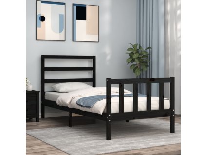 vidaXL Posteľný rám s čelom čierny malé jednolôžko masívne drevo