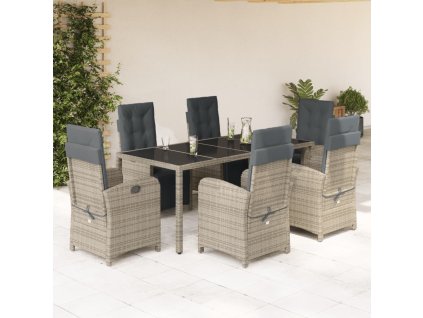 vidaXL 7-dielna záhradná jedálenská sada s podložkami sivá polyratan