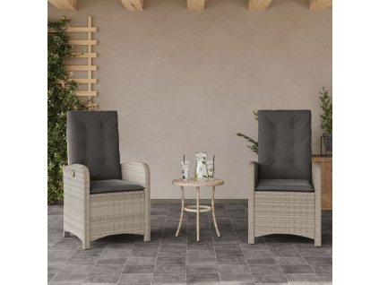 vidaXL Sklápacie záhradné kreslá 2 ks s podložkami bledosivé polyratan