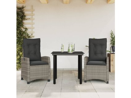 vidaXL 3-dielna záhradná jedálenská sada s podložkami sivá polyratan