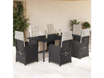 vidaXL 7-dielna záhradná jedálenská súprava a vankúše čierna polyratan
