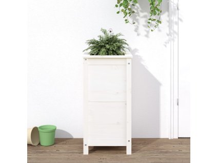 vidaXL Záhradný kvetináč biely 40x40x78 cm borovicový masív