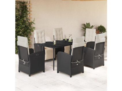 vidaXL 7-dielna záhradná jedálenská súprava a vankúše čierna polyratan