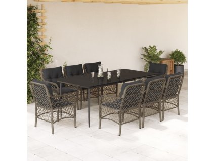 vidaXL 9-dielna záhradná jedálenská sada s podložkami sivá polyratan