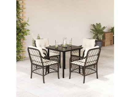 vidaXL 5-dielna záhradná jedálenská súprava s vankúšmi hnedá polyratan