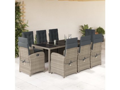 vidaXL 9-dielna záhradná jedálenská sada s podložkami sivá polyratan