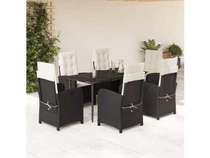 vidaXL 7-dielna záhradná jedálenská súprava a vankúše čierna polyratan