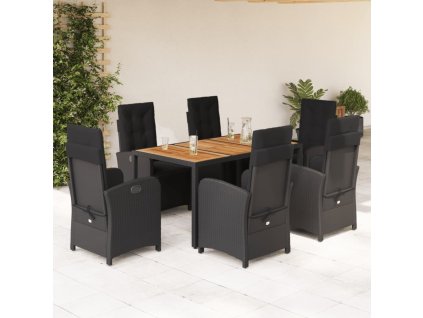 vidaXL 7-dielna záhradná jedálenská súprava a vankúše čierna polyratan