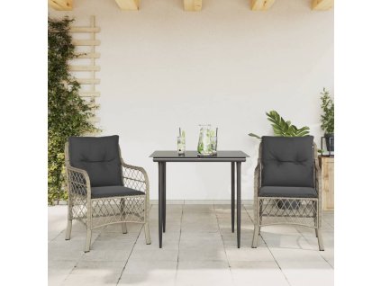 vidaXL 3-dielna bistro súprava s podložkami bledosivá polyratan