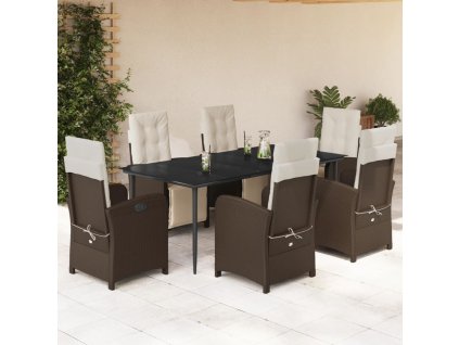 vidaXL 7-dielna záhradná jedálenská súprava a vankúše hnedá polyratan