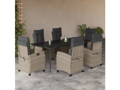 vidaXL 7-dielna záhradná jedálenská sada vankúše bledosivá polyratan