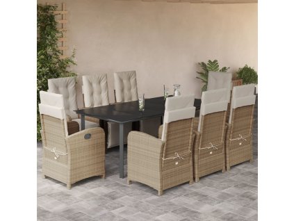 vidaXL 9-dielna záhr. jedálenská súprava s vankúšmi béžová polyratan