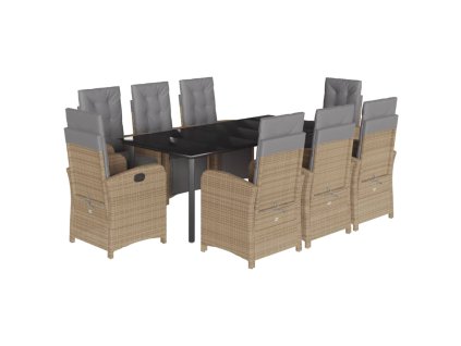 vidaXL 9-dielna záhr. jedálenská súprava s vankúšmi béžová polyratan