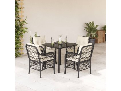 vidaXL 5-dielna záhradná jedálenská súprava a vankúše čierna polyratan