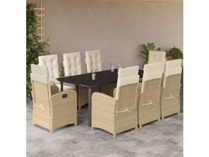 vidaXL 9-dielna záhr. jedálenská súprava s vankúšmi béžová polyratan