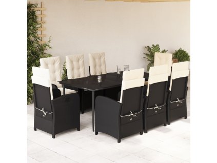 vidaXL 9-dielna záhradná jedálenská sada s vankúšmi čierna polyratan