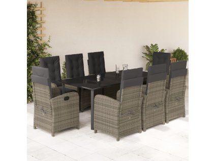 vidaXL 9-dielna záhradná jedálenská sada s podložkami sivá polyratan