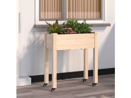 vidaXL Kvetináč s kolieskami a vložkou 71x37x80 cm, jedľový masív