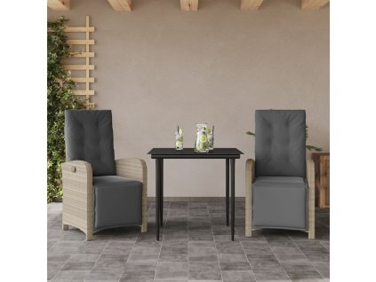 vidaXL 3-dielna bistro súprava s podložkami bledosivá polyratan