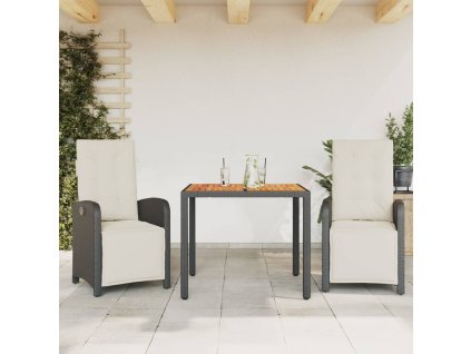 vidaXL 3-dielna bistro súprava s vankúšmi čierna polyratanová