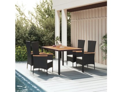 vidaXL 5-dielna záhradná jedálenská súprava a vankúše čierna polyratan