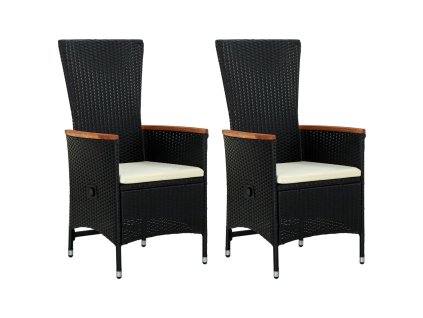 vidaXL Vonkajšie stoličky 2 ks s podložkami, polyratan, čierne