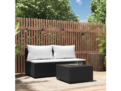 vidaXL 3-dielna záhradná sedacia súprava s vankúšmi polyratan čierna