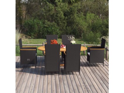 vidaXL 7-dielna záhradná jedálenská súprava polyratan čierna