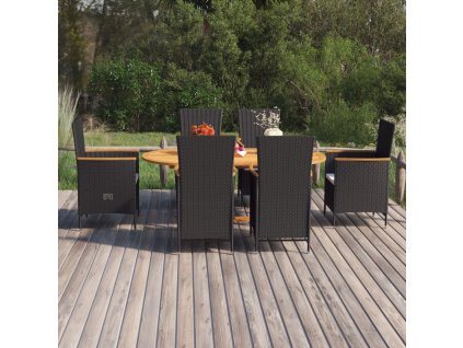 vidaXL 7-dielna záhradná jedálenská súprava polyratan čierna