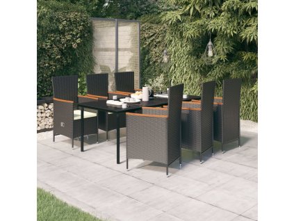 vidaXL 7-dielna záhradná jedálenská súprava s vankúšmi čierna