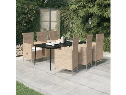 vidaXL 7-dielna záhradná jedálenská súprava s vankúšmi béžová