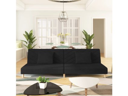 vidaXL 2-miestna rozkladacia pohovka s 2 vankúšmi, čierna, látka