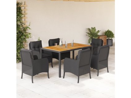vidaXL 7-dielna záhradná jedálenská súprava a vankúše čierna polyratan